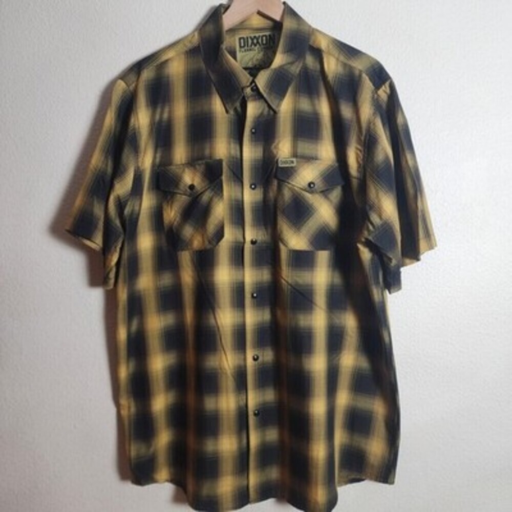Dixxon Gold Rush Shirt Mens XL Yellow Black Plaid Short Sleeve Bamboo Blend